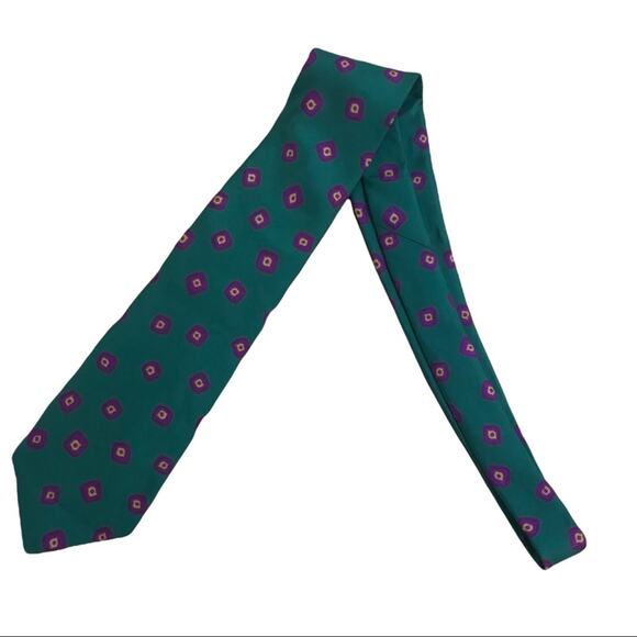 2 Perry Ellis Portfolio 100% Silk Ties Solid Bronze and Green & Purple Patterned - Picture 5 of 6